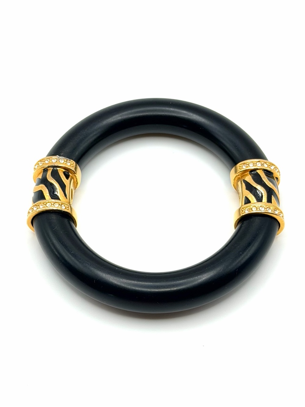1990s Elizabeth Taylor for Avon Vintage Black Zebra Lucite Bangle Bracelet 8"